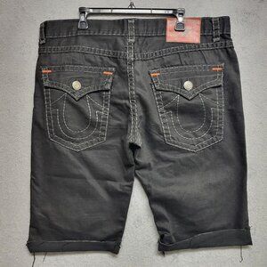 True Religion Shorts Mens 40 Black Distressed Cut Off Denim USA Flap Pocket